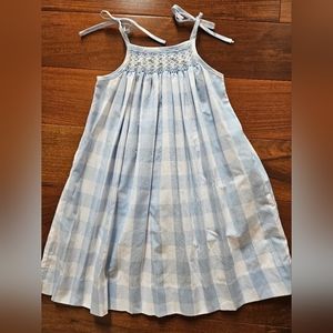 Lulu Bebe blue plaid smocked dress Size 2T  blue stitched roses at the neck
